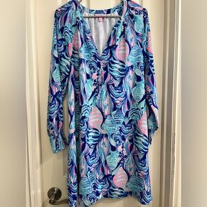 Lilly Pulitzer Brynle Dress Blue and Pink Patterned Dress size Medium